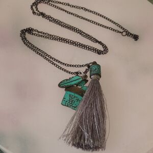 Artisan Tassel Necklace with Turquoise and Silver Accents